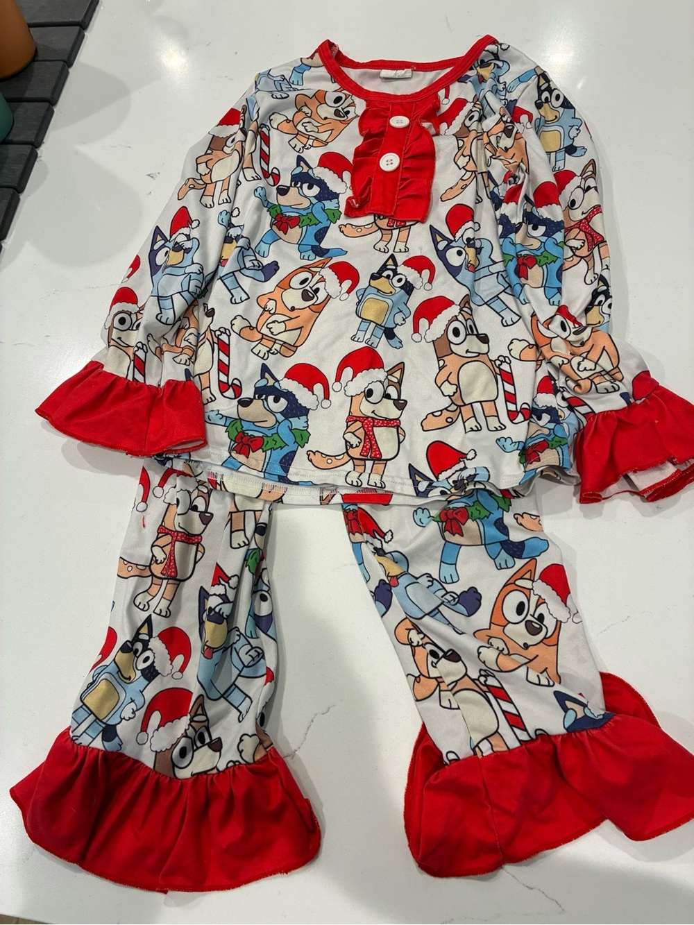 Ruffle Butts White Red Blue Holiday Puppy Print Pajama Set